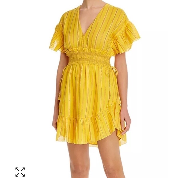 Saylor Size S Adrianne Shift Mini Dress Yellow V Neck
Hourglass Ruffle Sleeves - Picture 6 of 6